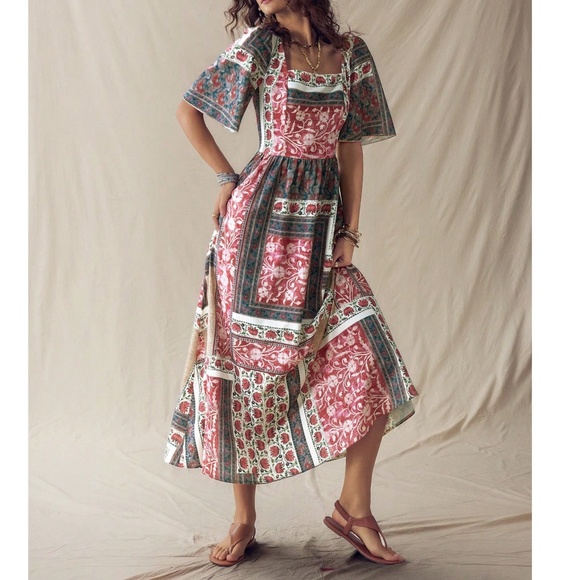 Boho Floral Print Smocked Short Sleeve Dress - Picture 5 of 5